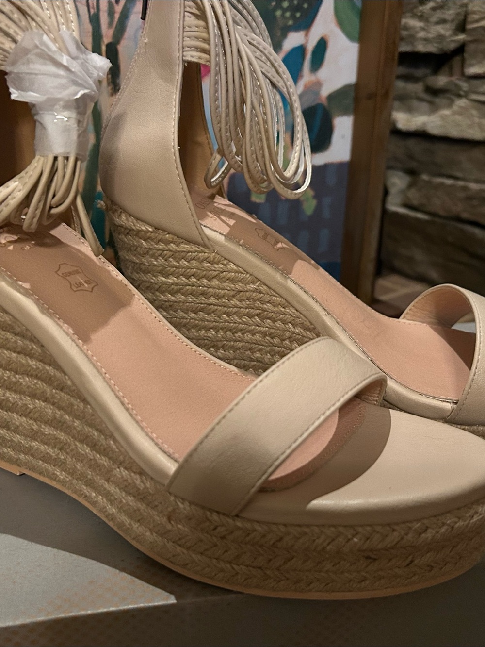 Oasis Society Cream Espadrille Platform Wedge Sandals